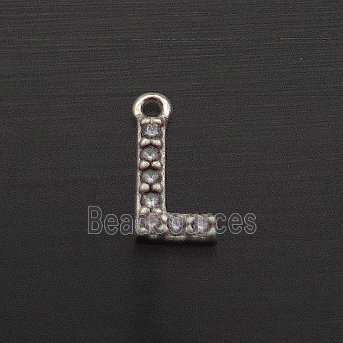 Sterling Silver L-Letter Pendant Pave Zircon