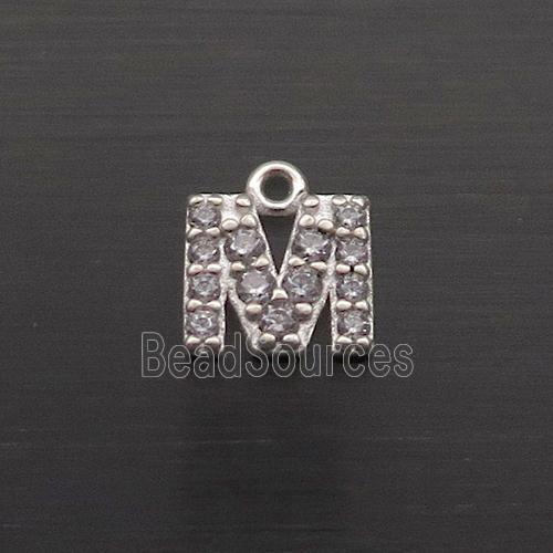 Sterling Silver M-Letter Pendant Pave Zircon