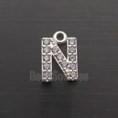 Sterling Silver N-Letter Pendant Pave Zircon