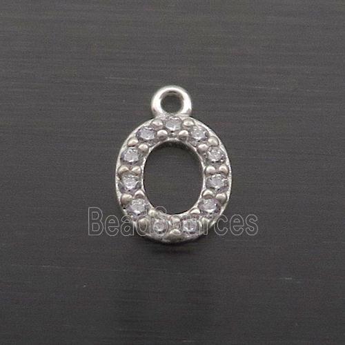 Sterling Silver O-Letter Pendant Pave Zircon