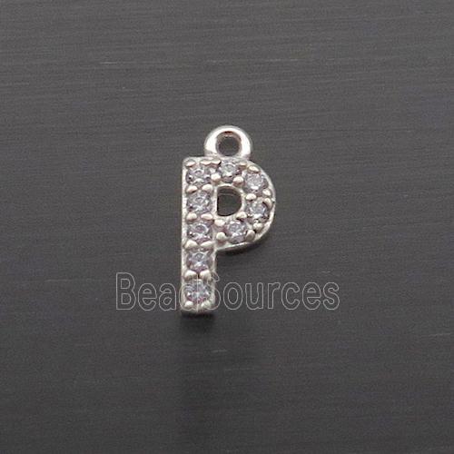 Sterling Silver P-Letter Pendant Pave Zircon