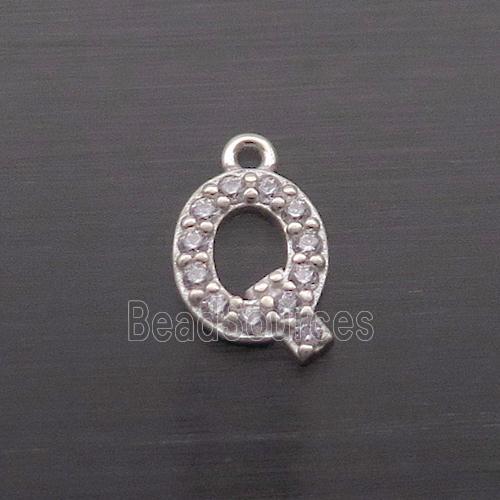 Sterling Silver Q-Letter Pendant Pave Zircon