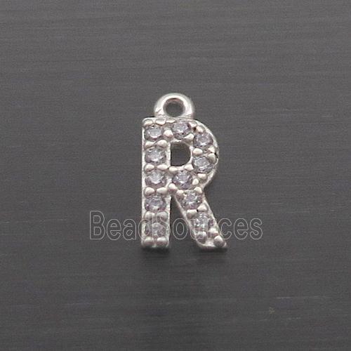 Sterling Silver R-Letter Pendant Pave Zircon