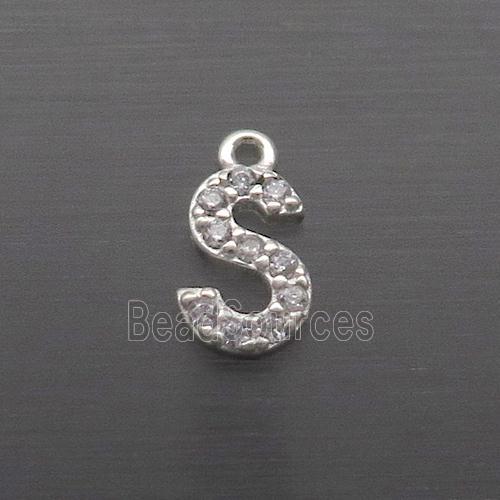 Sterling Silver S-Letter Pendant Pave Zircon