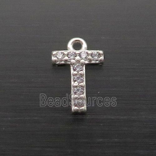 Sterling Silver T-Letter Pendant Pave Zircon