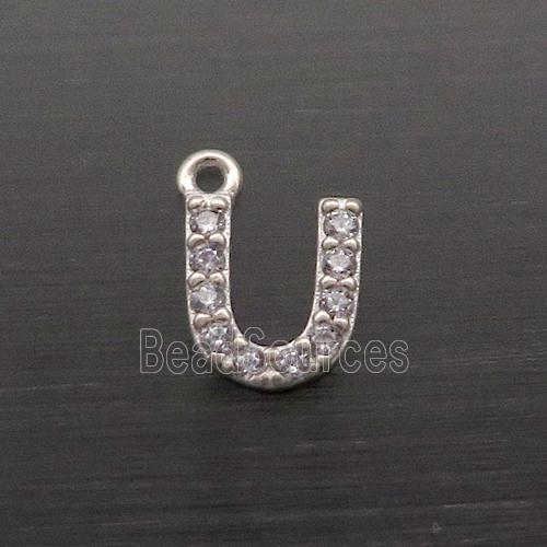 Sterling Silver U-Letter Pendant Pave Zircon