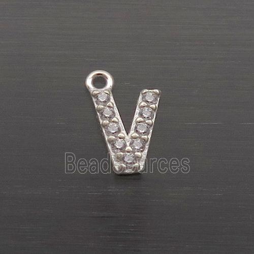 Sterling Silver V-Letter Pendant Pave Zircon