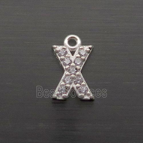 Sterling Silver X-Letter Pendant Pave Zircon