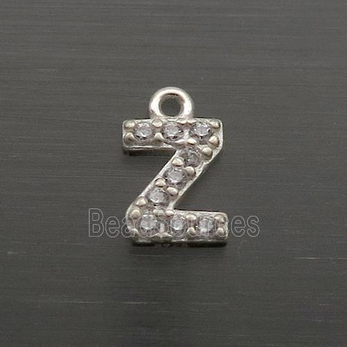 Sterling Silver Z-Letter Pendant Pave Zircon