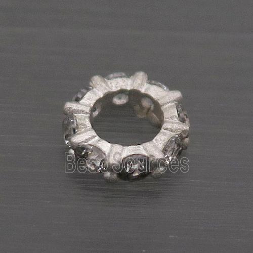 Sterling Silver Spacer Beads Pave Zircon Large Hole