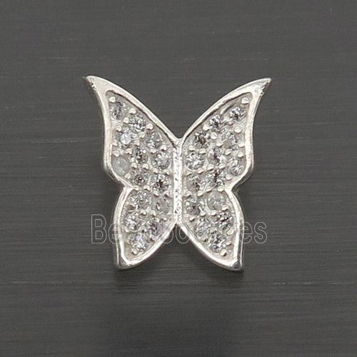 Sterling Silver Butterfly Beads Pave Zircon Large Hole