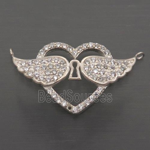 Sterling Silver Pendant Pave Zircon Angel Wings