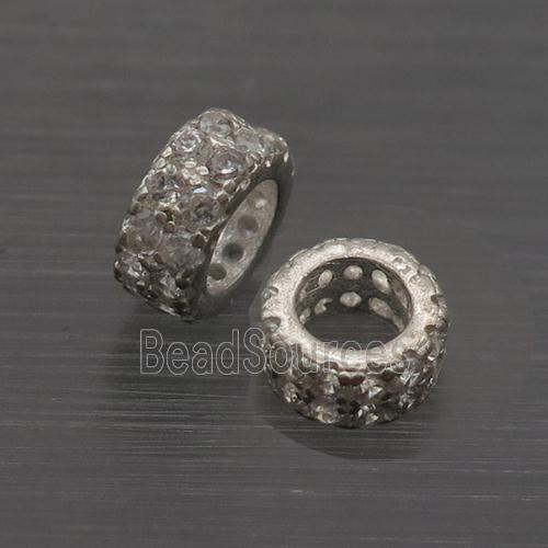 Sterling Silver Spacer Beads Pave Zircon Rondelle