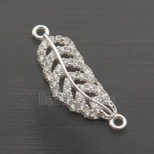 Sterling Silver Leaf Connector Pave Zircon