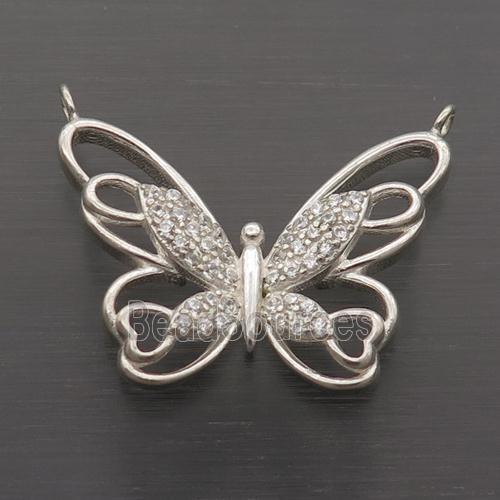 Sterling Silver Butterfly Pendant Pave Zircon 2loops