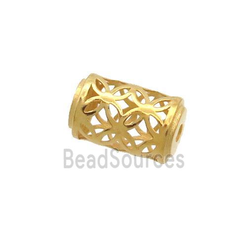 Sterling Silver Beads Column Hollow Gold Plated