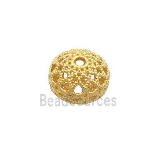 Sterling Silver Beads Rondelle Hollow Gold Plated