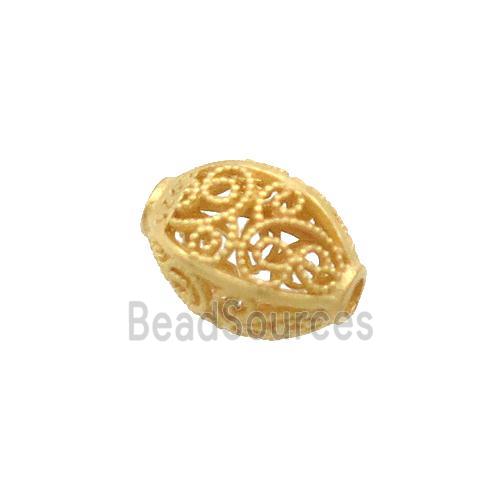 Sterling Silver Beads Barrel Hollow Gold Plated