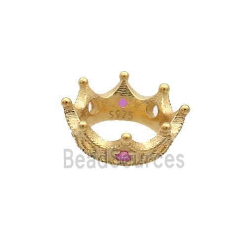 Sterling Silver Beads Crown Pave Zircon Gold Plated