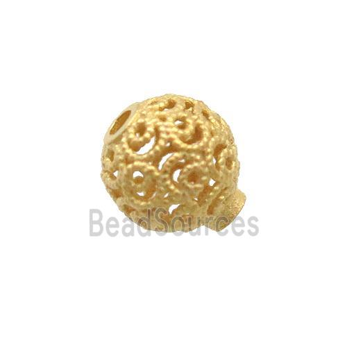 Sterling Silver Beads Round Hollow Gold Plated