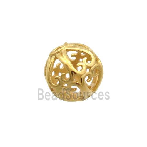 Sterling Silver Beads Round Hollow Gold Plated