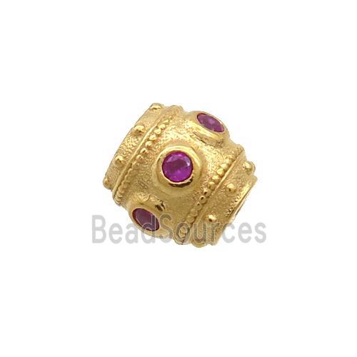 Sterling Silver Tube Beads Pave Zircon Gold Plated