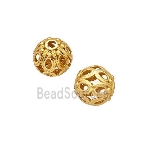 925 Sterling Silver Round Beads Hollow Gold Plated