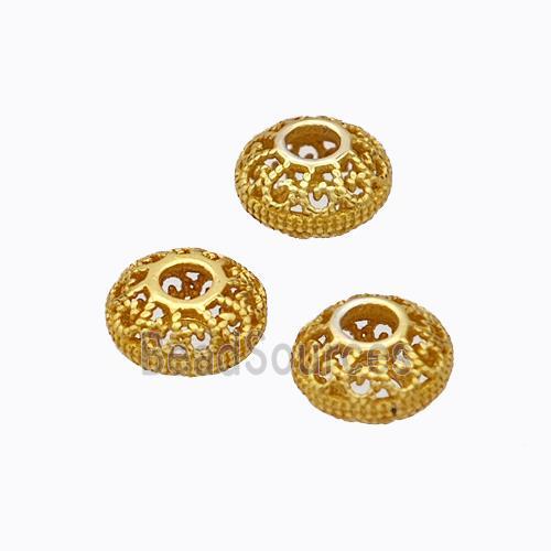 925 Sterling Silver Rondelle Beads Hollow Gold Plated