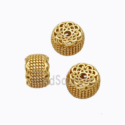 925 Sterling Silver Rondelle Beads Flower Hollow Gold Plated