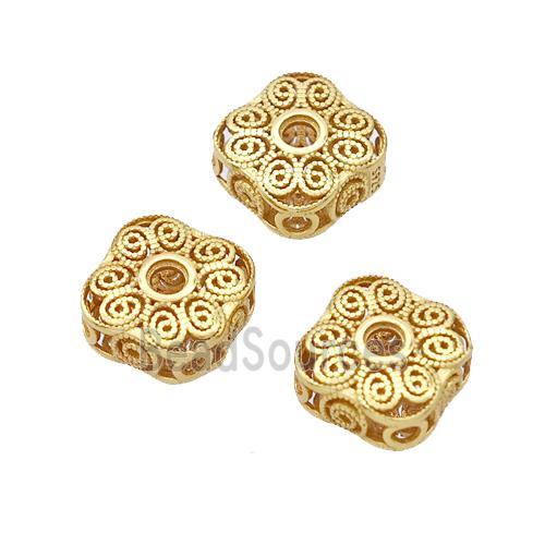 925 Sterling Silver Square Beads Hollow Gold Plated