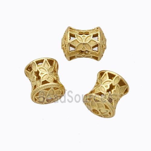 925 Sterling Silver Tube Beads Hollow Flower Gold Plated