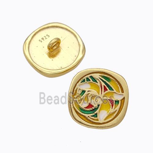 925 Sterling Silver Button Beads Flower Enamel Gold Plated