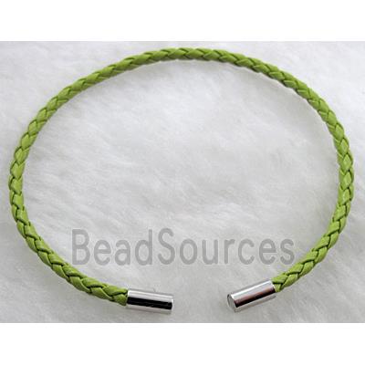 PU Leather Cord Bracelets, magnetic clasp, olive