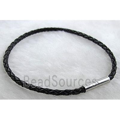 PU Leather Rope Bracelets, magnetic clasp, black