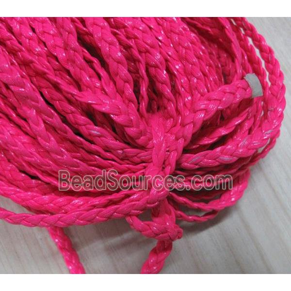 PU leather cord, braided, flat, hotpink