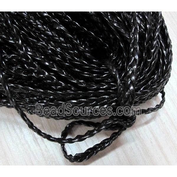 PU leather cord, braided flat, coffee