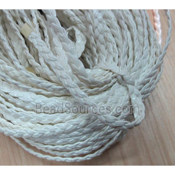 PU leather cord, braided, flat, white