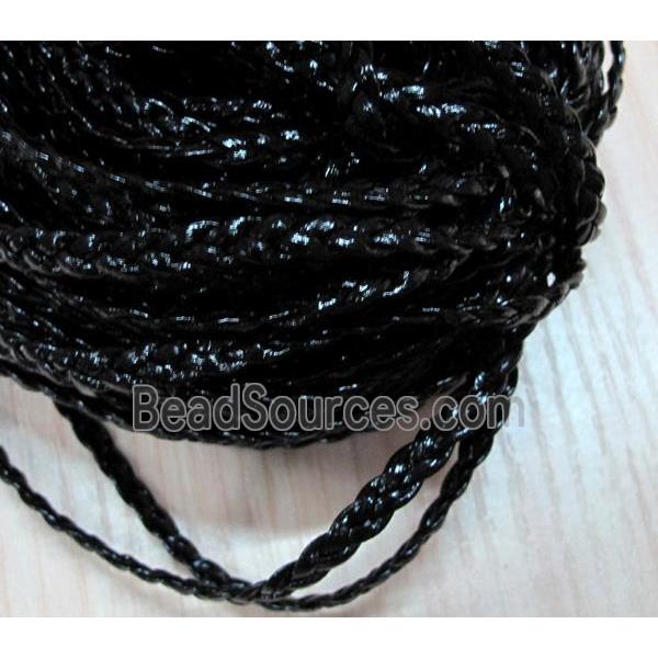 PU leather cord, braided, flat, black