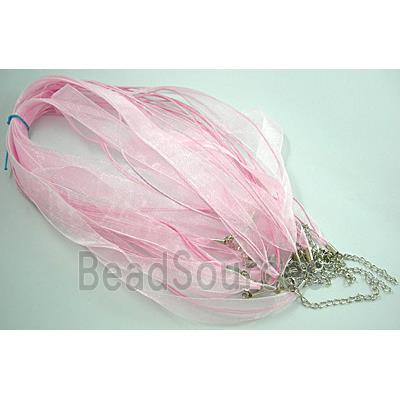 Waxed Necklace Cord, Ribbon, lobster clasp, Pink