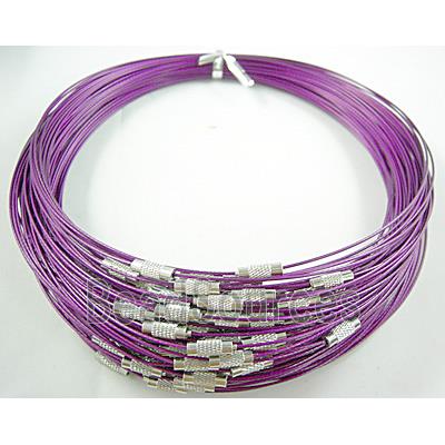 Purple Tiger Tail Necklace with a Screwed Copper Clasp