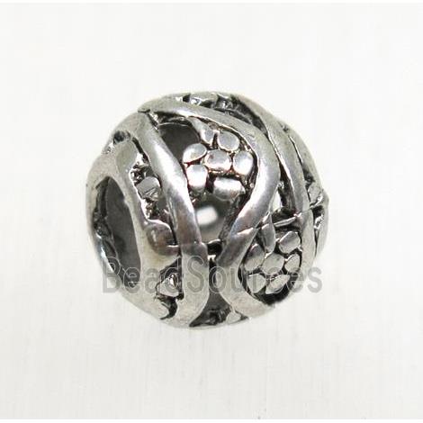 round tibetan silver hollow beads, non-nickel