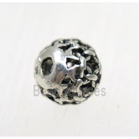 hollow tibetan silver round alloy beads, non-nickel