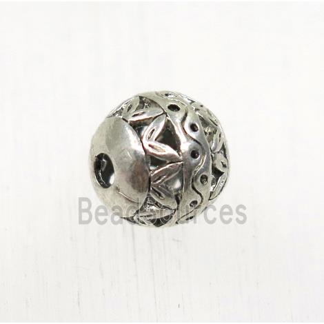 hollow tibetan silver round alloy beads, non-nickel