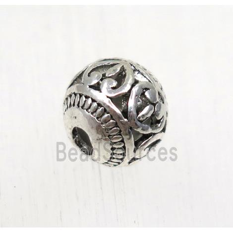 hollow tibetan silver round alloy beads, non-nickel