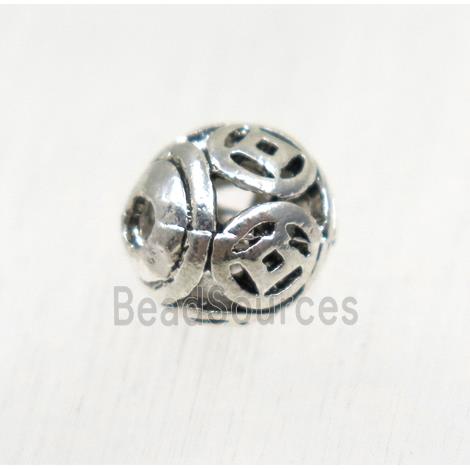 hollow tibetan silver round alloy beads, non-nickel