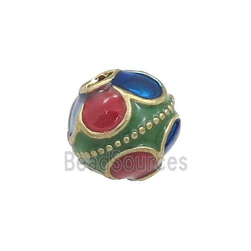 Tibetan Style Zinc Beads Round Multicolor Enamel Gold Plated