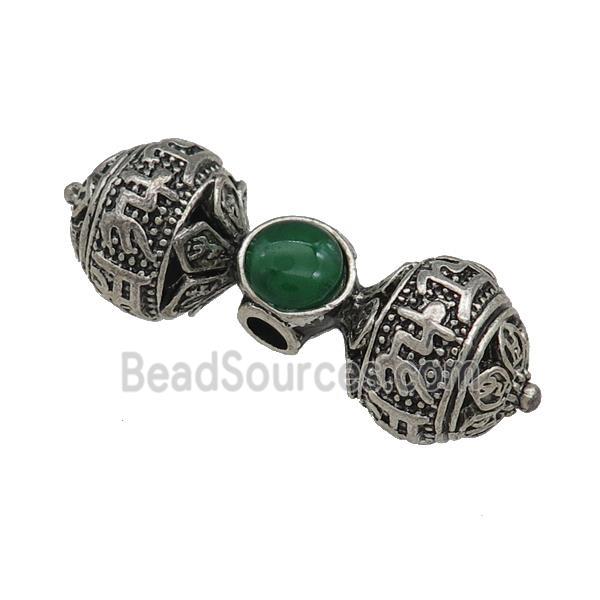 Tibetan Style Zinc Round Beads Double Ball Large Hole Antique Silver