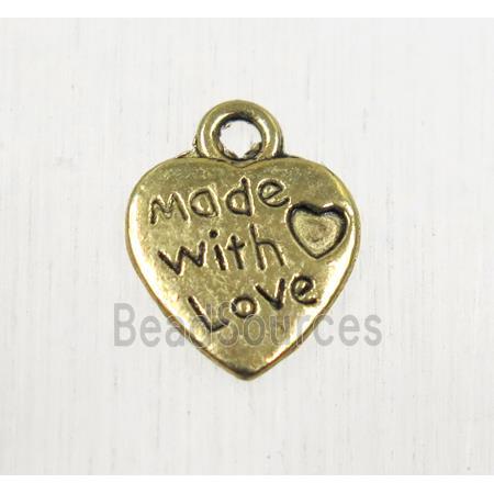 tibetan silver heart pendant, non-nickel, antique gold