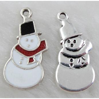 Christmas Snowman, Enamel, Tibetan Silver Non-Nickel