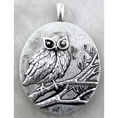 Tibetan Silver owl pendant, Lead free and nickel Free